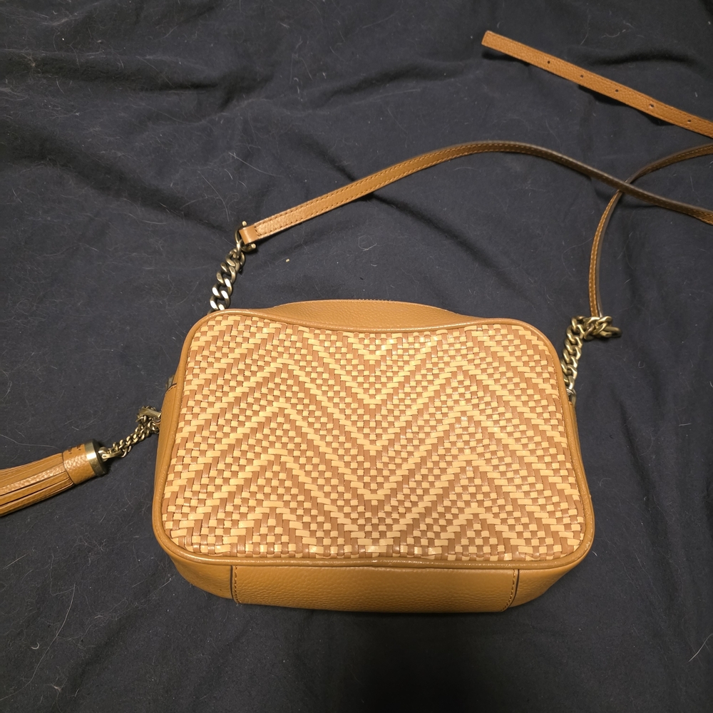 Michael Kors Tan and Gold Woven Crossbody Bag